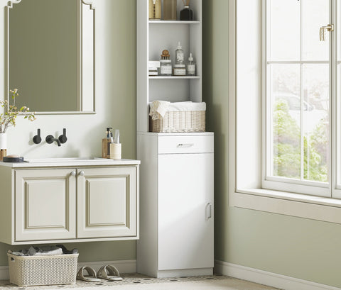 Rootz High Bathroom Cabinet - Storage Unit - Tall Organizer - Maximum Storage - 35cm x 30.5cm x 179cm - White