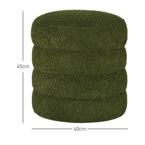 Rootz Round Stool - Ottoman - Footrest - Supports Up to 120kg - Ø40x45H cm - Green Teddyfleece