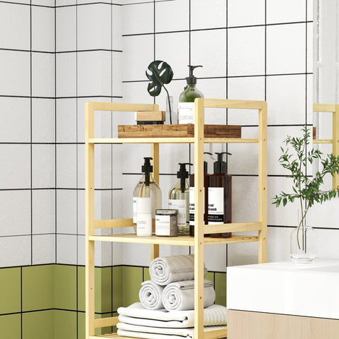 Rootz Bamboo Bathroom Shelf - Storage Shelf - Adjustable Shelves - Water-Repellent Bamboo - 43.5 x 31.5 x 142 cm