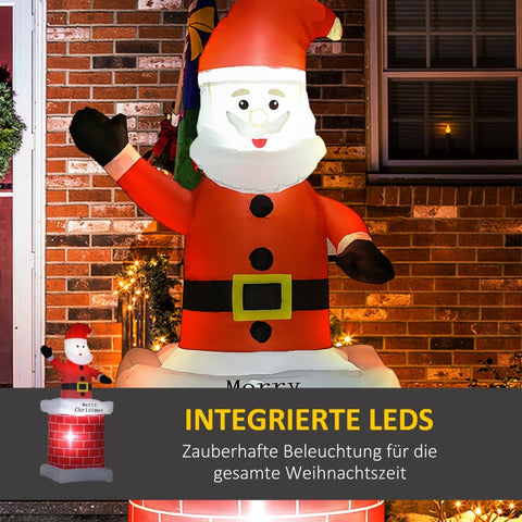 Rootz Inflatable Santa Claus with Chimney - Christmas Decoration - LED Lighted Santa - Festive Glow - Easy Setup - Weather-Resistant - 80cm x 70cm x 210cm