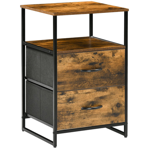 Rootz Bedside Table - Side Table - Industrial Cabinet - 2 Fabric Drawers - 45 x 40 x 70.5 cm - Robust Wood & Metal Design