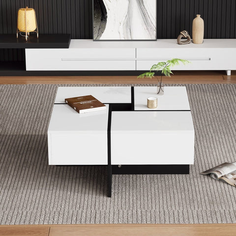 Rootz High-Gloss Coffee Table - Living Room Table - Center Table - Durable Design - 70cm x 70cm x 35cm