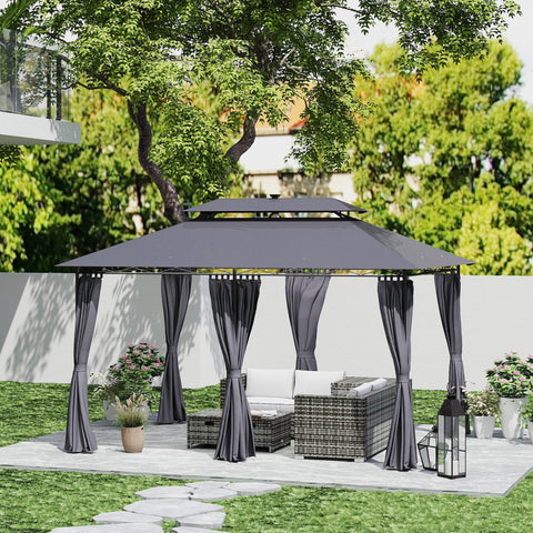 Rootz Garden Pavilion - Garden Tent - Terrace Tent - Solar LED Lights - 400cm x 300cm x 275cm