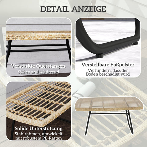 Rootz Poly Rattan Garden Table - UV-Resistant Side Table - Outdoor Coffee Table - Elegant Glass Top - 90 x 50 x 45 cm