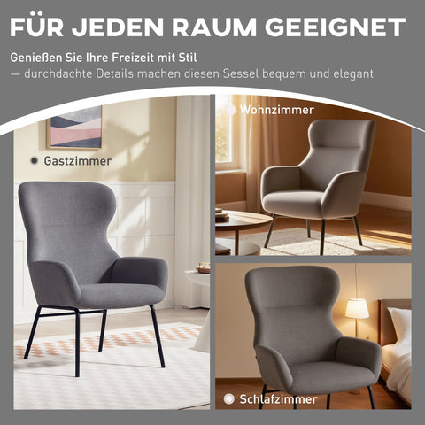 Rootz Modern Upholstered Chair - Accent Chair - Reading Chair - High Comfort - Grey - 70cm x 74.5cm