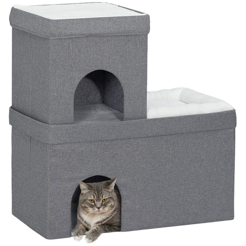 Rootz Cat House - Cat Cave Bed - Cozy Cat Condo - Soft Cushion - Dual Apartments - 74cm x 37.5cm x 78.5cm