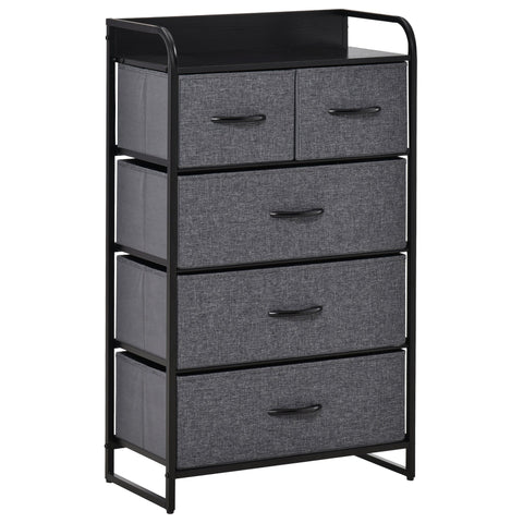 Rootz Cabinet Storage Furniture - Foldable Fabric Drawers - Organizers - Space-Saving - 58 x 29 x 99 cm Grey and Black