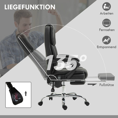Rootz Adjustable Office Chair - Massage Chair - Ergonomic Chair - Heat & Massage Function - Faux Leather - 66cm x 67cm x 118-126cm, Black