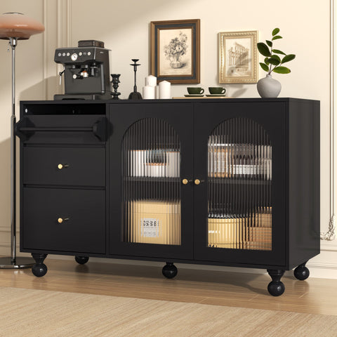Rootz Black Sideboard Storage Cabinet - Towel Holder - Kitchen Buffet - Spacious Design - 120cm x 40cm x 75.5cm