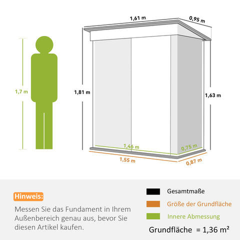 Rootz Garden Shed - Outdoor Tool Storage - Metal Storage House - Weatherproof, Lockable, Adjustable Shelves - 161x95x181 cm, Grey