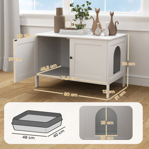 Rootz Litter Box Cabinet - Cat House - Cat Toilet - Privacy Solution - 80 x 51 x 54 cm White