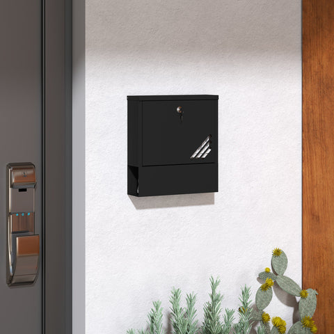 Rootz Black Mailbox with Viewing Window - Wall Mountable - Lockable - Rust & Weatherproof - 30cm x 8.5cm x 32.5cm
