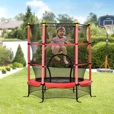 Rootz Children's Trampoline - Safety Net - Edge Padding - Weatherproof - Metal Frame - Up To 50 Kg - Steel - Plastic - Red - Ø163cm X 163cm