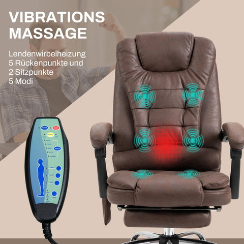Rootz Massage Office Chair - Swivel Chair - Heated Massage Points - 135° Backrest - Microfiber Fabric - 65cm x 70cm x 119cm