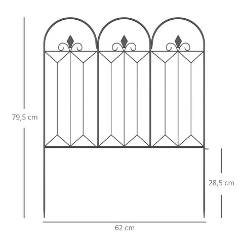 Rootz Garden Decorative Metal Fence Set - Outdoor Panels - Boundary Fencing - Charming Design - 305 x 79.5 cm Black