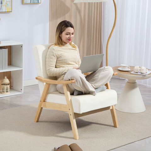 Rootz Upholstery Chair - Lounge Chair - Armchair - Luxurious Comfort with Foam Padding - White - 65cm x 80cm x 83cm