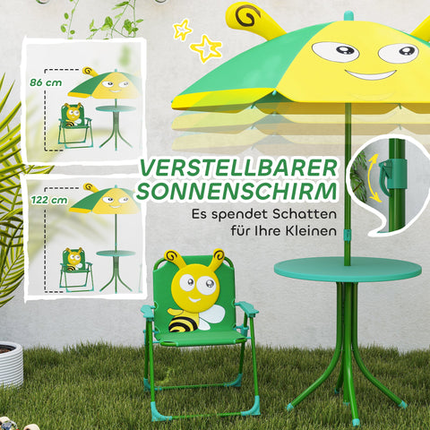 Rootz Children's Garden Furniture Set - Kids Chairs - Table Set - Portable & Foldable - 49.5cm Ø Table, 36.5cm x 38.5cm Chair - Bee Design