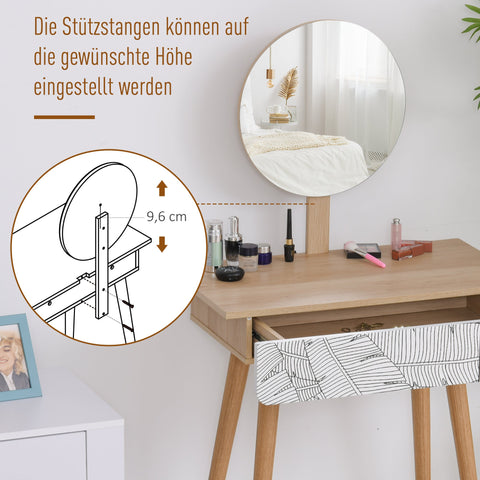 Rootz White+Brown Dressing Table - Vanity Table - Cosmetic Table - Large Drawer & Adjustable Mirror - 70cm x 39cm x 119-128cm
