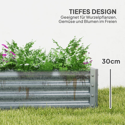 Rootz Steel Raised Garden Bed - Weather-Resistant Planter - Galvanized Steel - Anti-Cut Safe Edge - 180cm x 90cm x 30cm