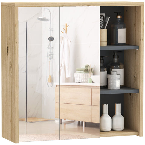 Rootz Bathroom Cabinet with Mirror - Bathroom Mirror Cabinet - Wall Mounting - Space-Saving Design - 60 x 20 x 60 cm - Brown Finish