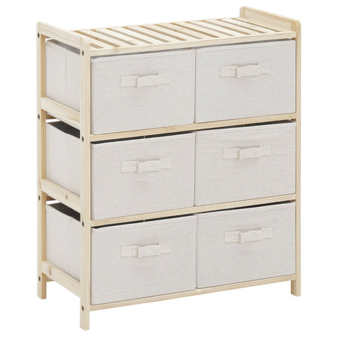 Rootz Fabric Chest of Drawers - Storage Cabinet - 6 Foldable Drawers - Space-Saving Organizer - 59 x 28 x 70 cm - White and Brown