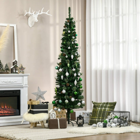 Rootz Slim Christmas Tree - Artificial Pine Tree - Pinecone Decor - Easy Assembly - Space-Saving Design - Flame Retardant - Ø54cm x 195cm