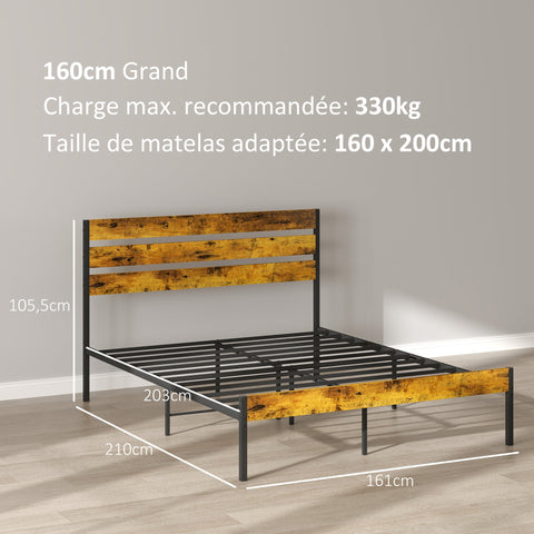 Rootz Double Bed Frame - Steel Bed Base - Industrial Bed Frame - 330kg Capacity - 161x210x105.5cm