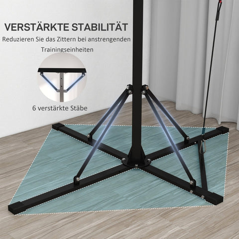 Rootz Boxing Stand - Punch Bag Stand - Speedball - Height Adjustable - Reinforced Stability - Black Steel - 160cm x 145cm x 175-220cm