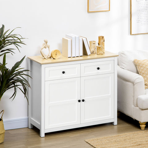 Rootz Storage Cabinet Chest of Drawers - Buffet Cabinet - Sideboard - Adjustable Shelf & Ample Storage - 100 x 40 x 85 cm White Wood Look
