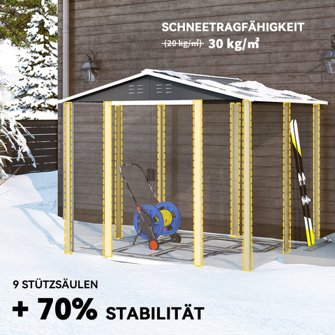 Rootz Metal Tool Shed - Weatherproof Storage, Outdoor Locker - Rustproof, Lockable, Secure - 240 x 206 x 198 cm - Grey, White
