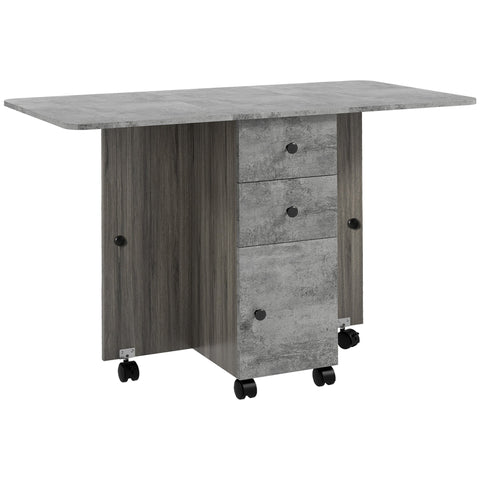 Rootz Folding Kitchen Table - Collapsible Dining Table - Space-Saving Table - 2 Folding Tops, 2 Drawers, Cupboard - 120x60x76.5 cm - Grey