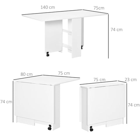 Rootz Opvouwbare Eettafel - Bureau - Bijzettafel - Ruimtebesparend - Gemakkelijke mobiliteit - Voldoende opbergruimte - 80W x 140D x 74H cm