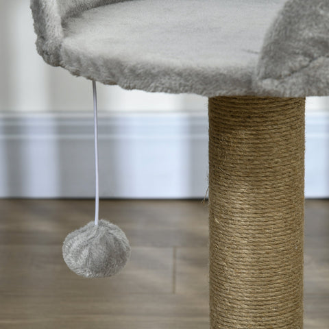 Rootz Scratching Tree Cat Bed - Cat Basket - Play Ball - Soft Plush Comfort - 40cm x 40cm x 49cm - Grey, Brown