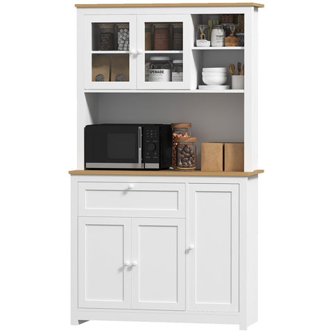 Rootz Kitchen Cabinet - Pantry Storage - Country House Style - Space-Saving - 100 x 40 x 180 cm - Brown+ White - MDF & Chipboard