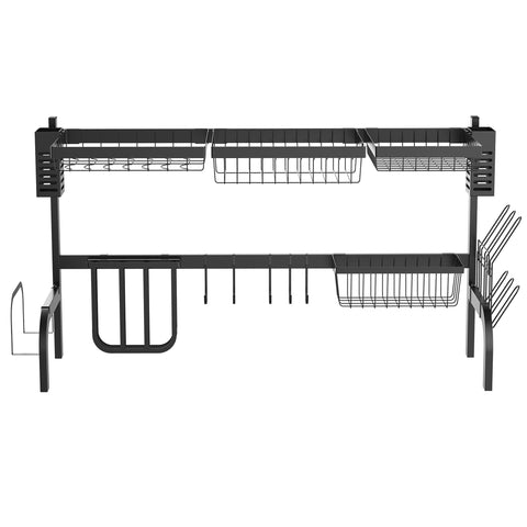 Rootz 2-Stage Drip Stand - Dish Drainer - Plate Rack - Maximizes Organization - Black Steel - 100cm x 30cm x 52.5cm