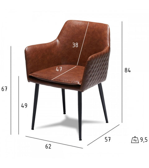 Rootz Dining Chair - Modern Dining Chair - Comfortable Seating - Faux Leather - Durable Metal Legs - Easy to Clean - 62cm x 57cm x 84cm