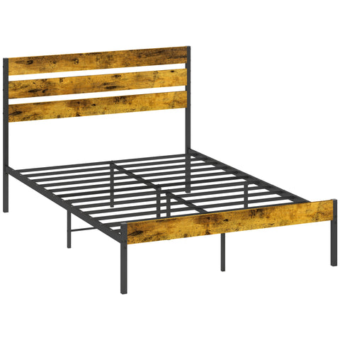 Rootz Double Bed Frame - Industrial Bed - Steel Frame - Supports 330kg - 141cm x 210cm x 105.5cm - Transform Bedroom Elegantly