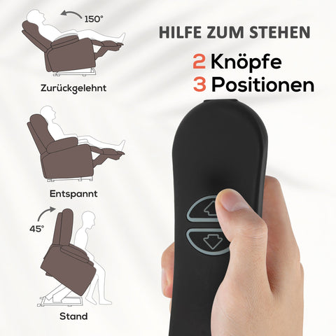 Rootz Stand-Up Recliner Chair - Massage Chair - Heated Chair - Cozy Comfort - 92W x 102D x 104H cm - Brown Velvet Finish