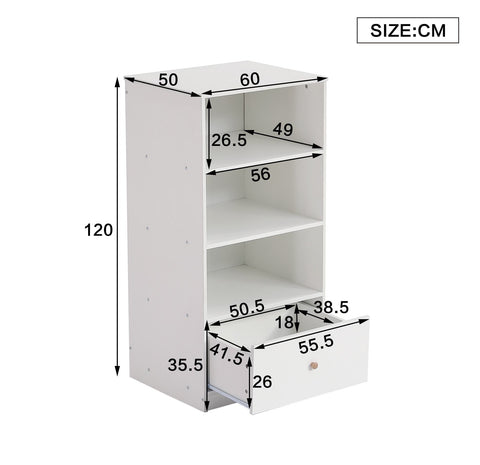 Rootz Bookcase with Drawer - Bookshelf - Storage Organizer - Silent Gliders - 60cm x 50cm x 120cm