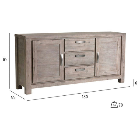 Rootz Sideboard - Storage Cabinet - Buffet Table - Solid Acacia Wood & MDF - Ample Storage, Durable, Stylish Design - 180cm x 45cm x 85cm