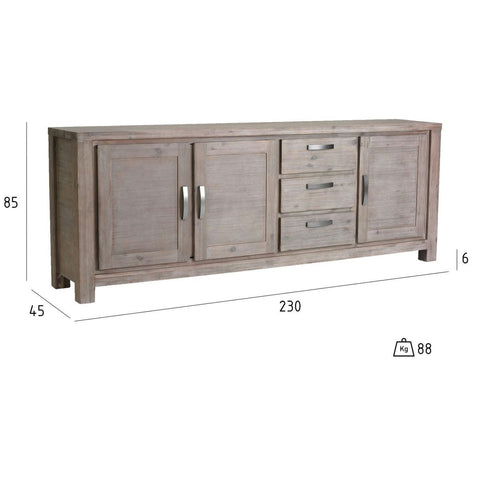 Rootz Sideboard - Storage Cabinet - Buffet Table - Solid Acacia Wood and MDF - Extensive Storage, Durable, Elegant Design - 230cm x 45cm x 85cm