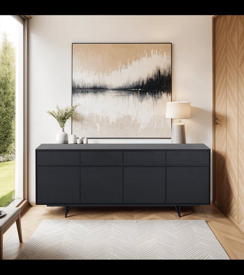 Rootz Sideboard - Storage Cabinet - Buffet Table - Ample Storage - Durable Construction - Sleek Design - 205cm x 45cm x 82cm - Black Oak Veneer