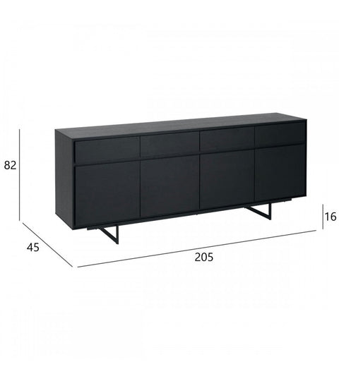 Rootz Sideboard - Storage Cabinet - Buffet Table - Ample Storage - Durable Construction - Sleek Design - 205cm x 45cm x 82cm - Black Oak Veneer