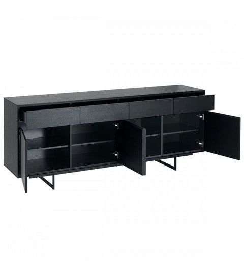 Rootz Sideboard - Storage Cabinet - Buffet Table - Ample Storage - Durable Construction - Sleek Design - 205cm x 45cm x 82cm - Black Oak Veneer