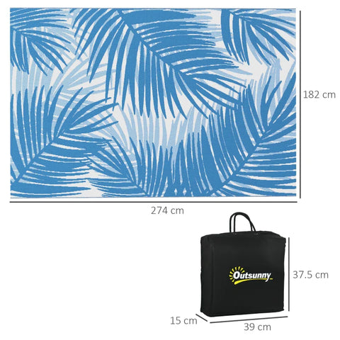 Rootz Outdoor Carpet - Waterproof - Leaf Pattern - 310g/m² Plastic - Non-woven Fabric - Blue-cream - 182x274cm