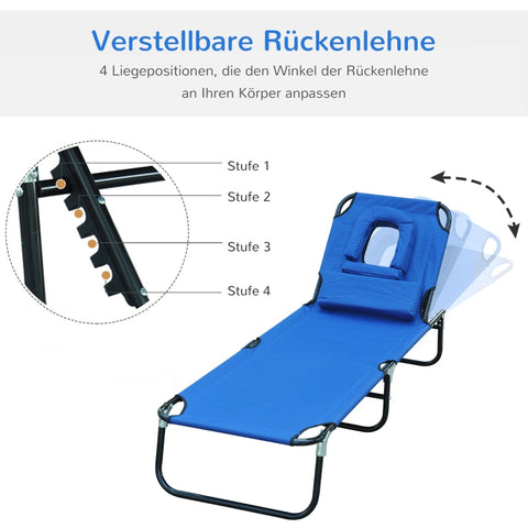 Rootz Folding Balcony Lounger - Deck Chair - Sun Lounger - Ultimate Relaxation - Adjustable Backrest - 190cm x 56cm x 28cm - Oxford Cloth & Steel