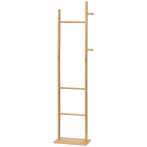 Rootz Coat Stand - Bamboo Clothes Rack - Entryway Organizer - 2 Hooks 3 Poles - Sturdy Base - Natural Finish - 36cm x 24cm x 168cm