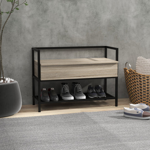 Rootz Shoe Bench Storage Shelf - Shoe Rack - Hidden Compartment - Modern Design - 84cm x 39.5cm x 61cm