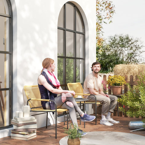 Rootz 3-Piece Rattan Bistro Set - Garden Seating - Outdoor Furniture - All-Weather Rust Resistant - 54cm x 66cm x 76cm - Yellow