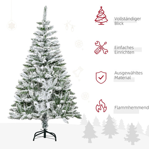 Rootz Artificial Christmas Tree - Frosty Xmas Tree - Snow Sprayed Pine - Easy Assembly - Flame Retardant - 85cm x 150cm - Green + White